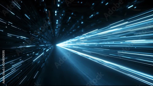 Abstract blue light tunnel effect, futuristic speed blur background for cinematic video