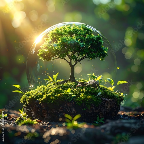 Tree in a protective glass globe.