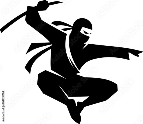 Photography Black ninja icon representing stealth warrior, martial arts fighter, masked assa