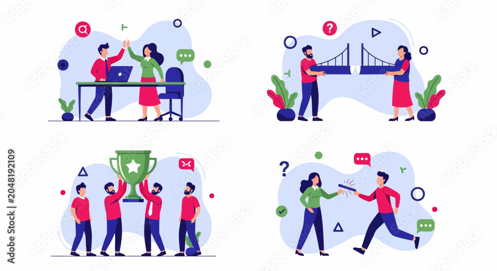 Fototapeta premium Team work win goal plan help task fast job big end top key run aim