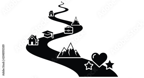 Foto A winding road with icons representing life s journey and destinations