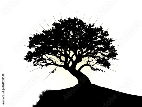 Stylized tree silhouette with radiating lines, symbolizing growth and nature,  symbol,  nature