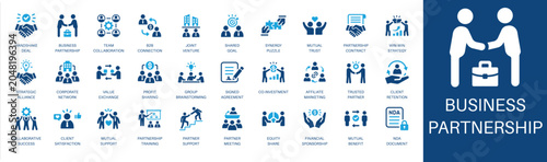 Cuadro en lienzo Business partnership and team solid icon set