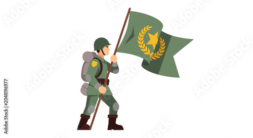 Soldier with flag vector illustration depicting concepts of leadership and victory