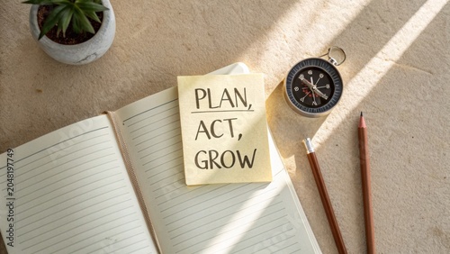 Inspiring Workspace Setup with Sticky Note Motivational Message for Effective Planning and Personal Growth Strategies