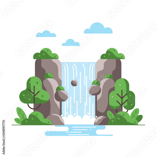 Stylized waterfall scene illustration nature environment vector art design element