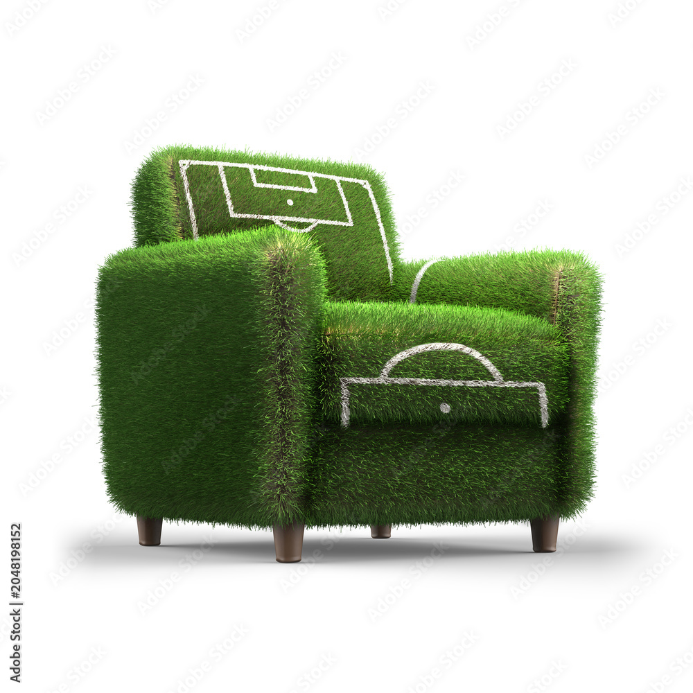 Naklejka premium Armchair Upholstered with Green Grass and Football Field Markings