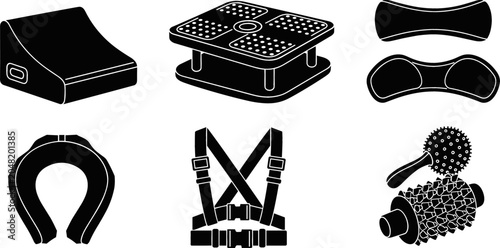 Fotografie Ergonomic Office Wellness and Orthopedic Support Icon Set with Footrest, Back Pi