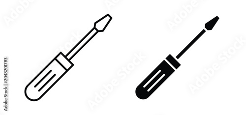 Photos Screwdriver vector icon set black filled and outlined style.