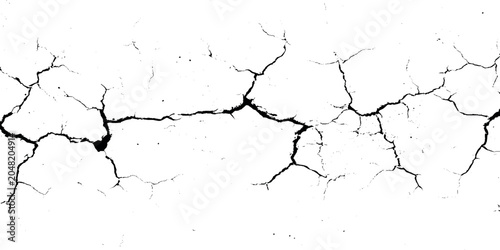 Bild auf Leinwand Cracked surface with black lines on white grunge background, Texture, Damage, Wa