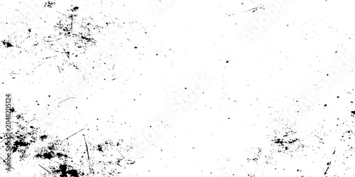 Black grunge texture with scratches and splatters on white background vector graphic design element