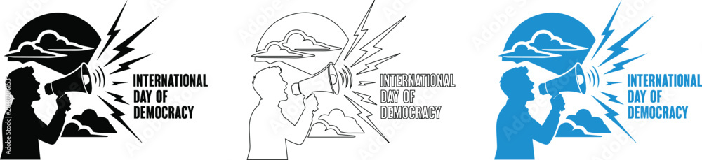 Φωτογραφία International Day of Democracy typography bundle with a man shouting in a megaph