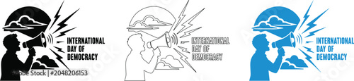 Φωτογραφία International Day of Democracy typography bundle with a man shouting in a megaph