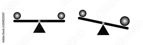 Bild auf Leinwand Seesaw balance and imbalance concept vector illustration with 3d spheres on whit