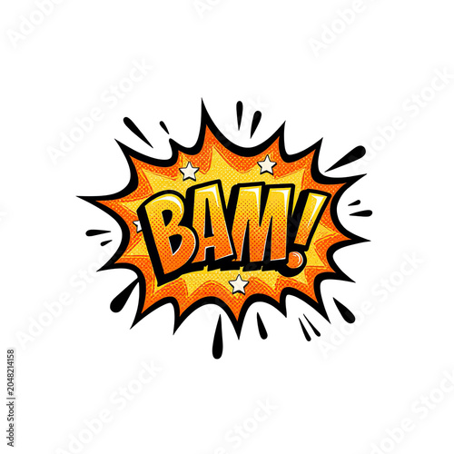 Bold comic explosion speech bubble with vibrant yellow and orange colors shouting 
