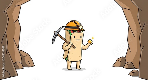Cartoon camel walking in desert landscape.
