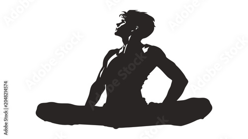 Bild auf Leinwand Yoga practitioner silhouette performs a seated stretching pose to improve flexibility and mindfulness