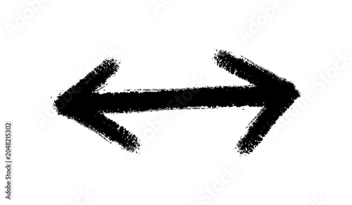 Horizontal double headed arrow icon in charcoal brush style isolated on white background symbol of bidirectional movement exchange transfer swap direction equality and symmetrical flow paths.