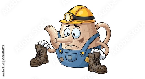 Cartoon miner with pickaxe and helmet vector.
