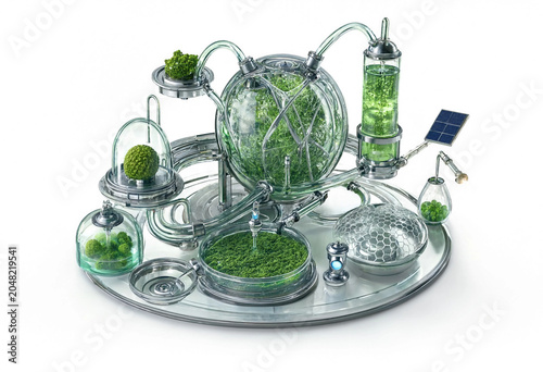 Картината върху платно Scientific laboratory apparatus with glass spheres and tubes containing green pl