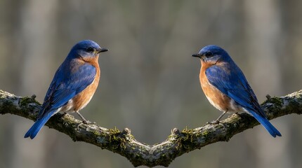 Two male bluebirds perched on a mossy branch natural photo bluebird eastern songbird passerine
