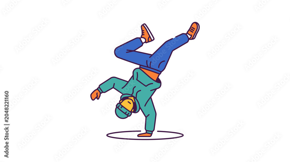 Fototapeta premium Breakdancer Performing One Handed Freeze Move Illustration