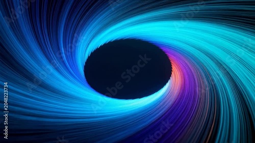 Multicolored spiral light flow around central dark void