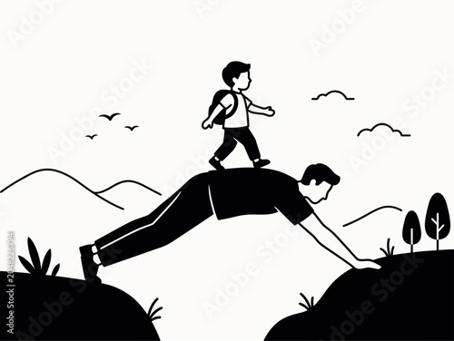 Foto Minimalist Father Bridge Metaphor Vector Illustration Showing Father Supporting