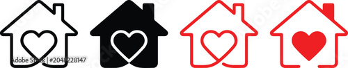 Set of house icons with heart symbols