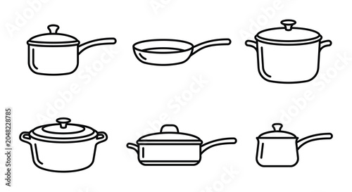 Cookware Silhouettes Black Vector Icons Of Pots Pans And Saucepans