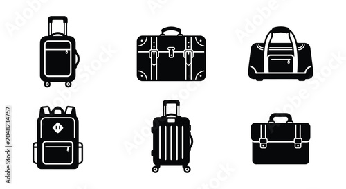 Bild auf Leinwand Assorted Luggage Silhouettes Black Vector Icons On White Background
