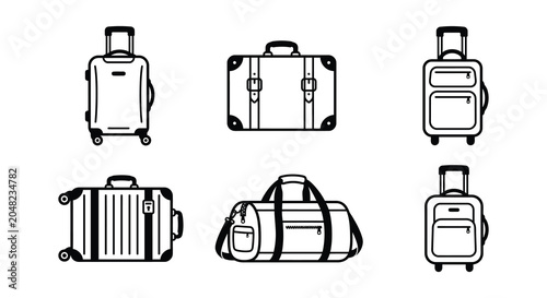 Foto Assorted Luggage Silhouettes Black Vector Icons On White Background