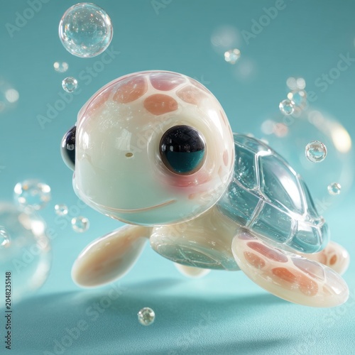 Cute Baby Sea Turtle Mascot with Glossy Shell