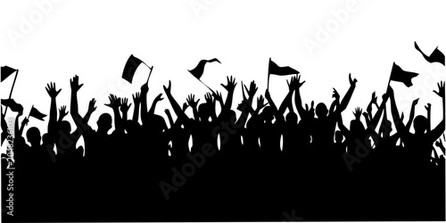 Cuadro en lienzo Black silhouette of an enthusiastic crowd with raised arms
