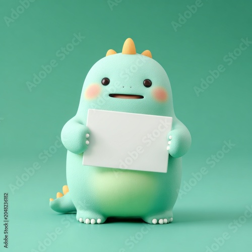 Cute Chubby Dinosaur Character Holding a Blank Sign