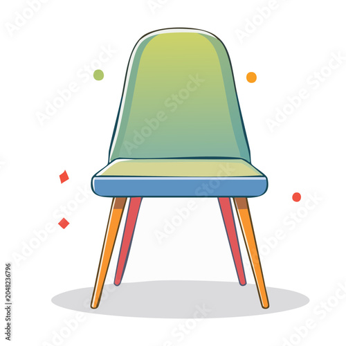 Modern chair with colorful accents and confetti