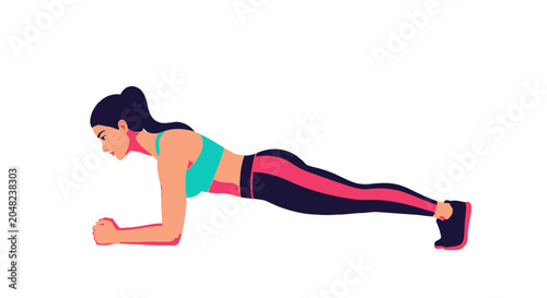 Cuadro en lienzo A young athletic woman doing a forearm plank exercise.
