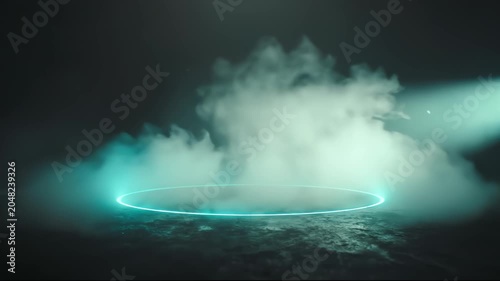 Glowing Neon Circle with Rising White Smoke Effect