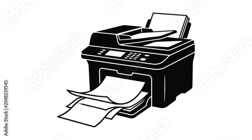 Bilde på lerret Printer Silhouette On White Background Modern Office Equipment Illustration