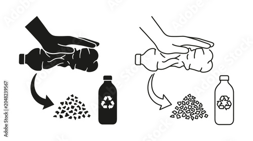 Photos Plastic bottle crushing and recycling process black silhouette illustration