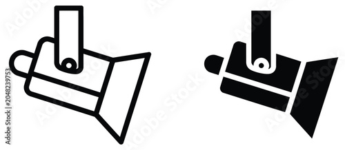 Studio spotlight line and silhouette icons set vector illustration isolated on white background theatre stage lighting graphic design elements
