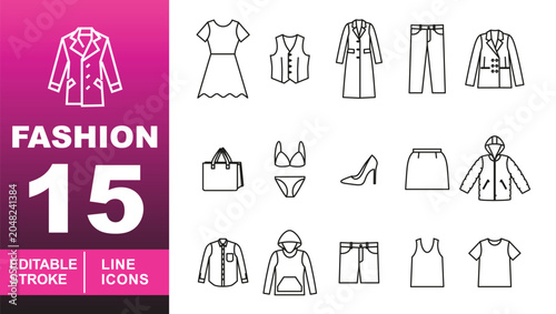 Tableau sur toile Fashion Line Icon Set