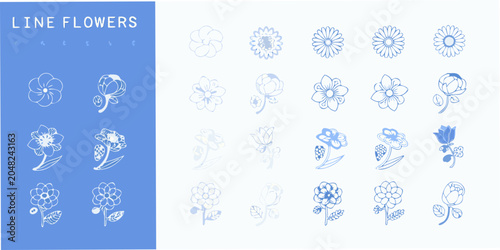 Tableau sur toile Floral ornament collection line art style on a white background