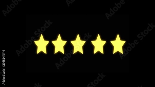 Five star rating icon animated video, animation video isolated on alpha channel background. Animated of 5 stars rating. 