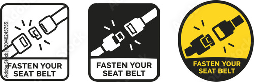 Fasten Your Seat Belt Sign Set – Safety Buckle Vector Symbols