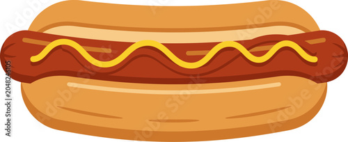 Delicious classic hot dog with mustard and ketchup, isolated on a white background, perfect for fast food restaurant menu design, vector graphic illustration art