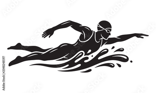 Swimming Athlete Silhouette Icon in Freestyle Stroke