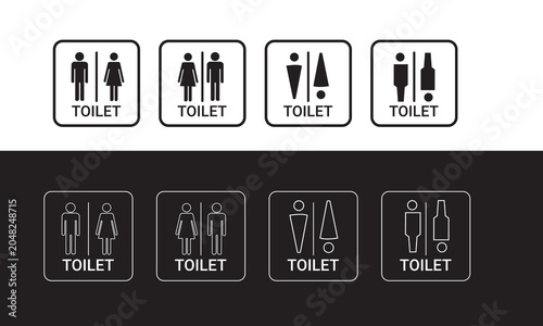 Toilet and Restroom Sign Icons Set with Male, Female and Unisex Symbols