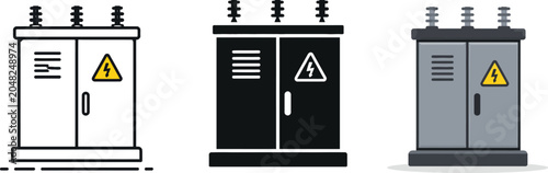 Electrical Substation Box Icon Set – Power Transformer Vector Symbols