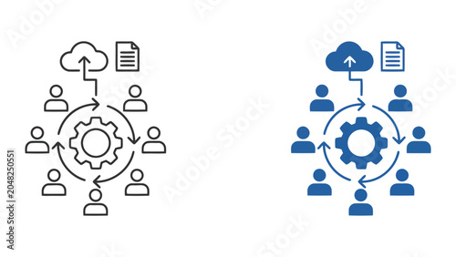 Foto Cloud computing and business team workflow automation icon featuring gear and do